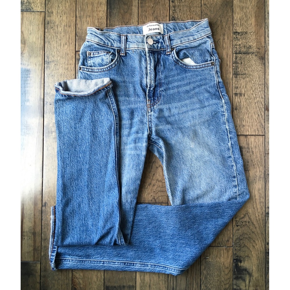 Reformation Jeans High Waisted Straight Leg Medium Wash Blue Denim Womens 25